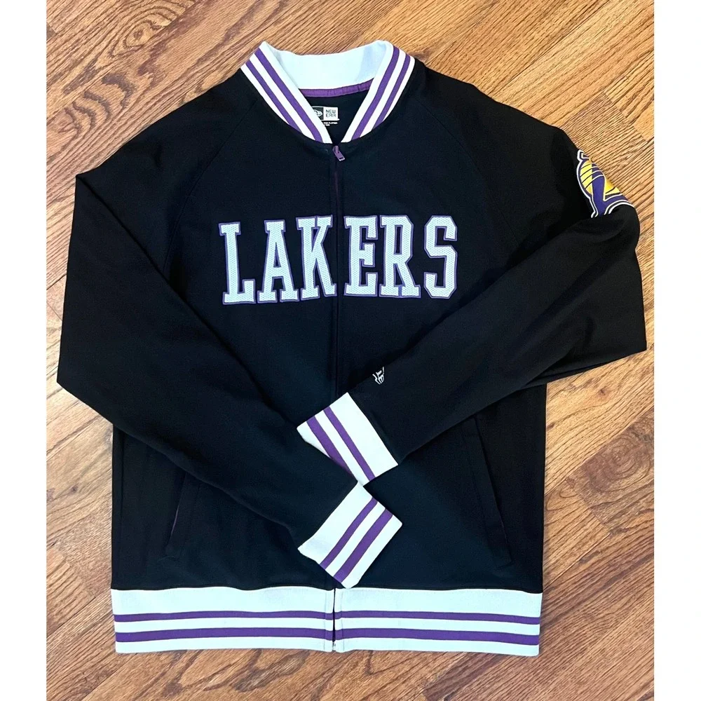 New Era Los Angeles Lakers Track Jacket Black‎ Purple Full Zip Varsity Mens L